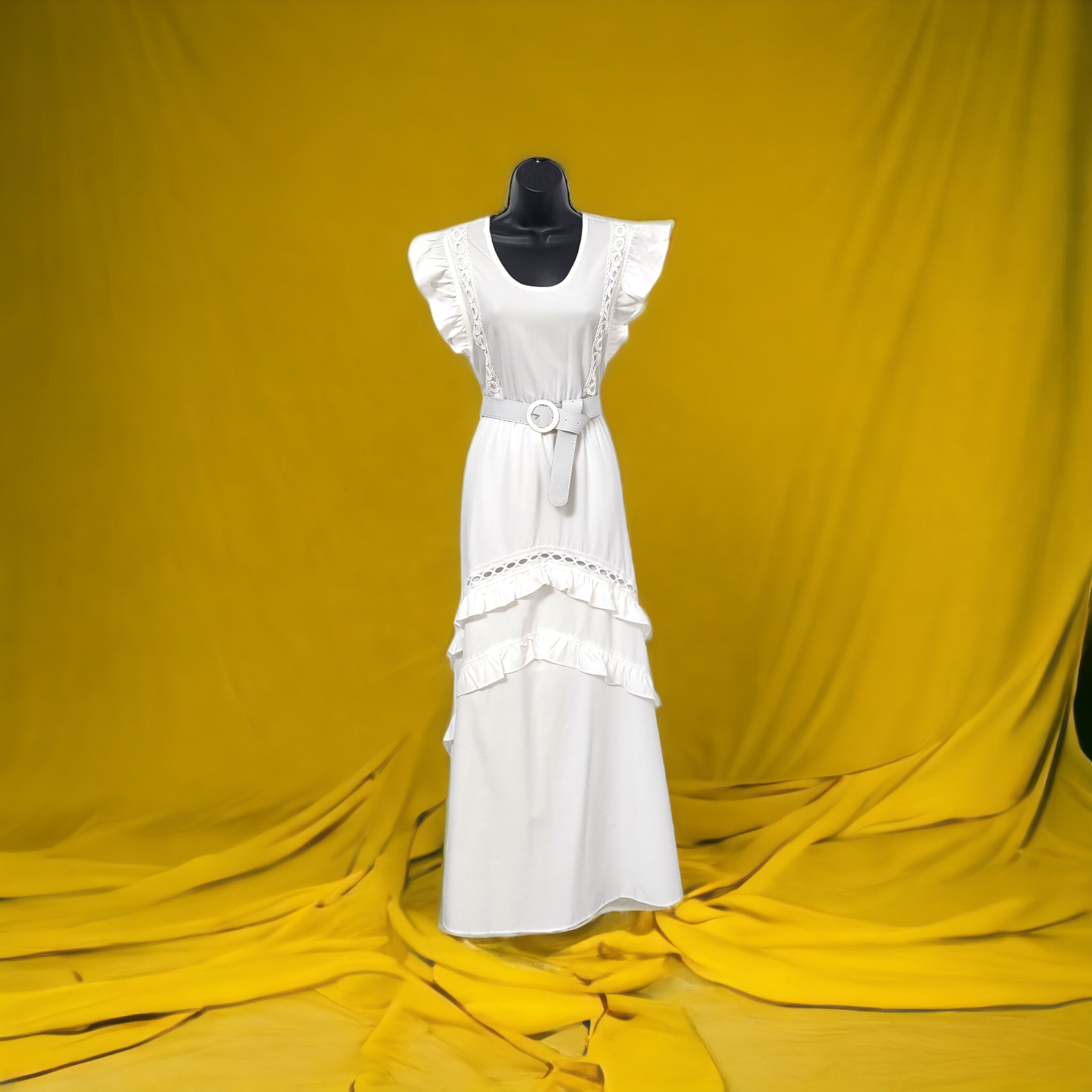 Traje largo correa sin manga con volante