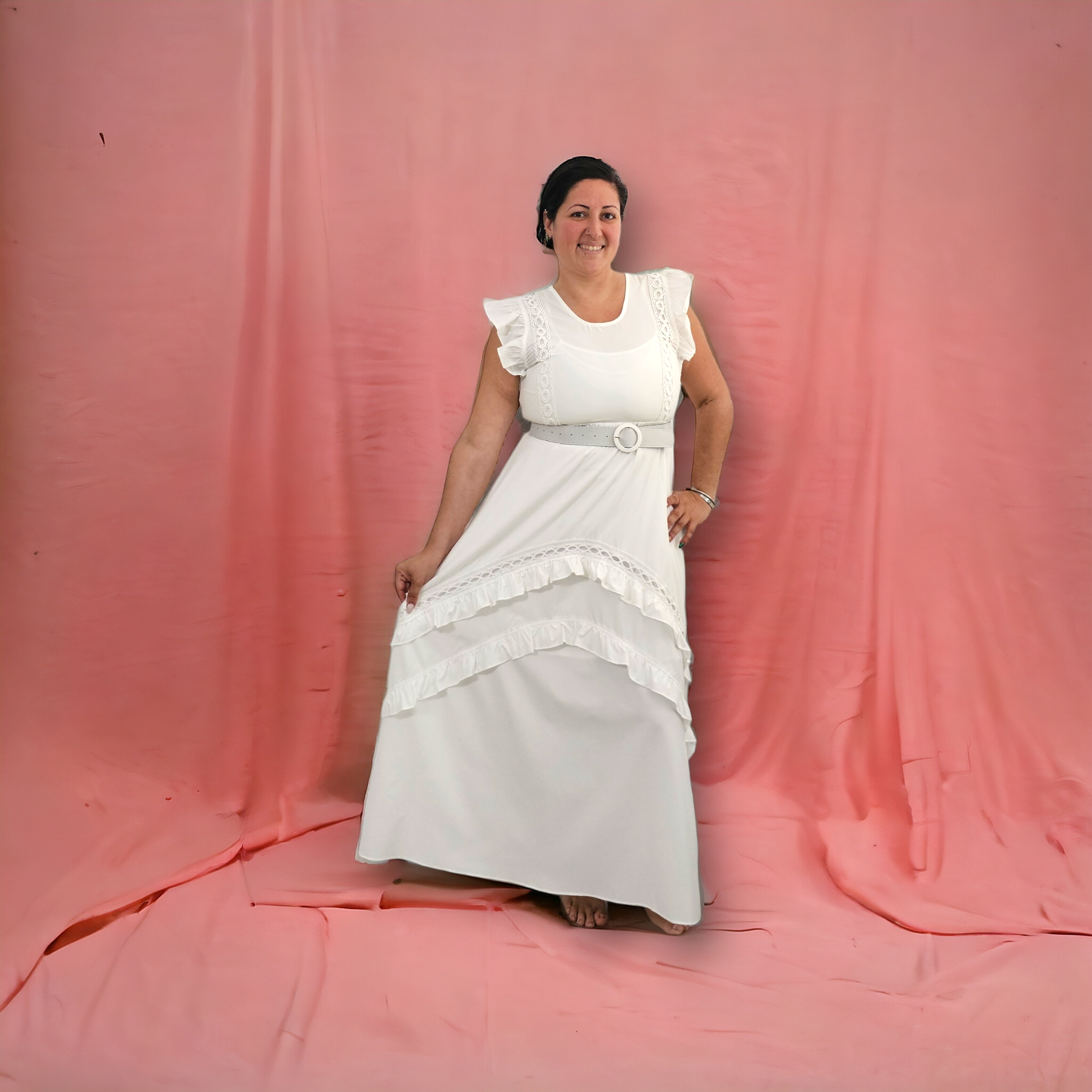 Traje largo correa sin manga con volante