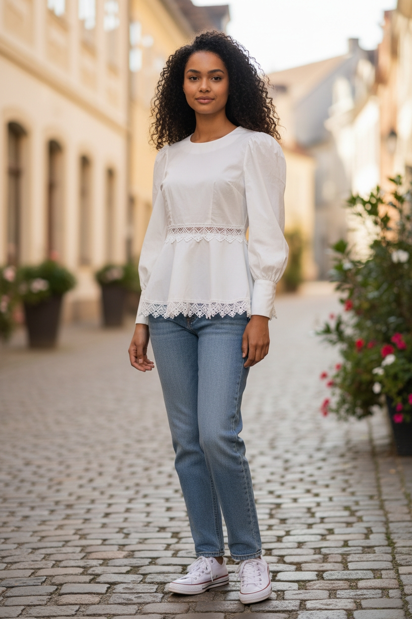 Blusa manga larga cuello redondo