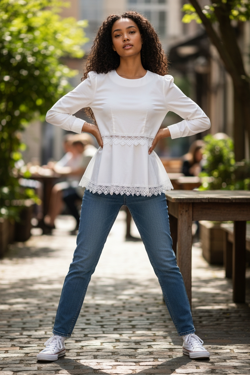 Blusa manga larga cuello redondo