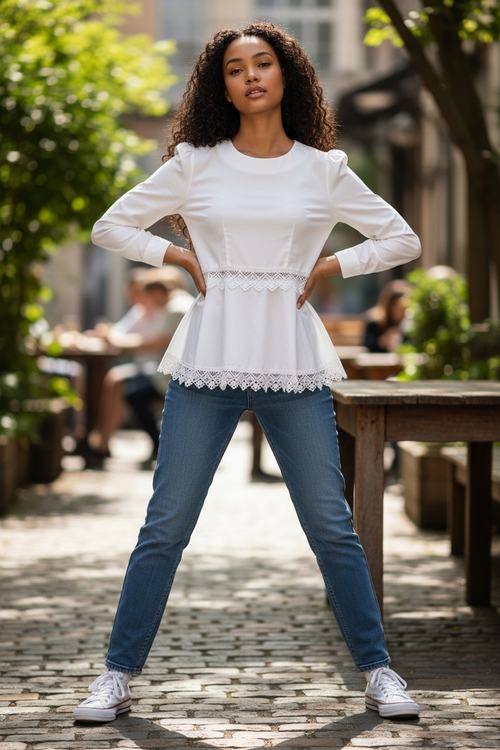 Blusa manga larga cuello redondo
