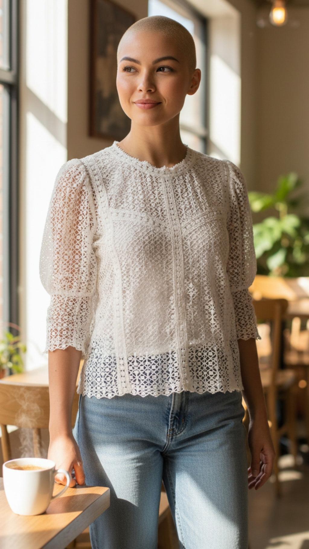 Blusa manga 3/4, toda encaje.