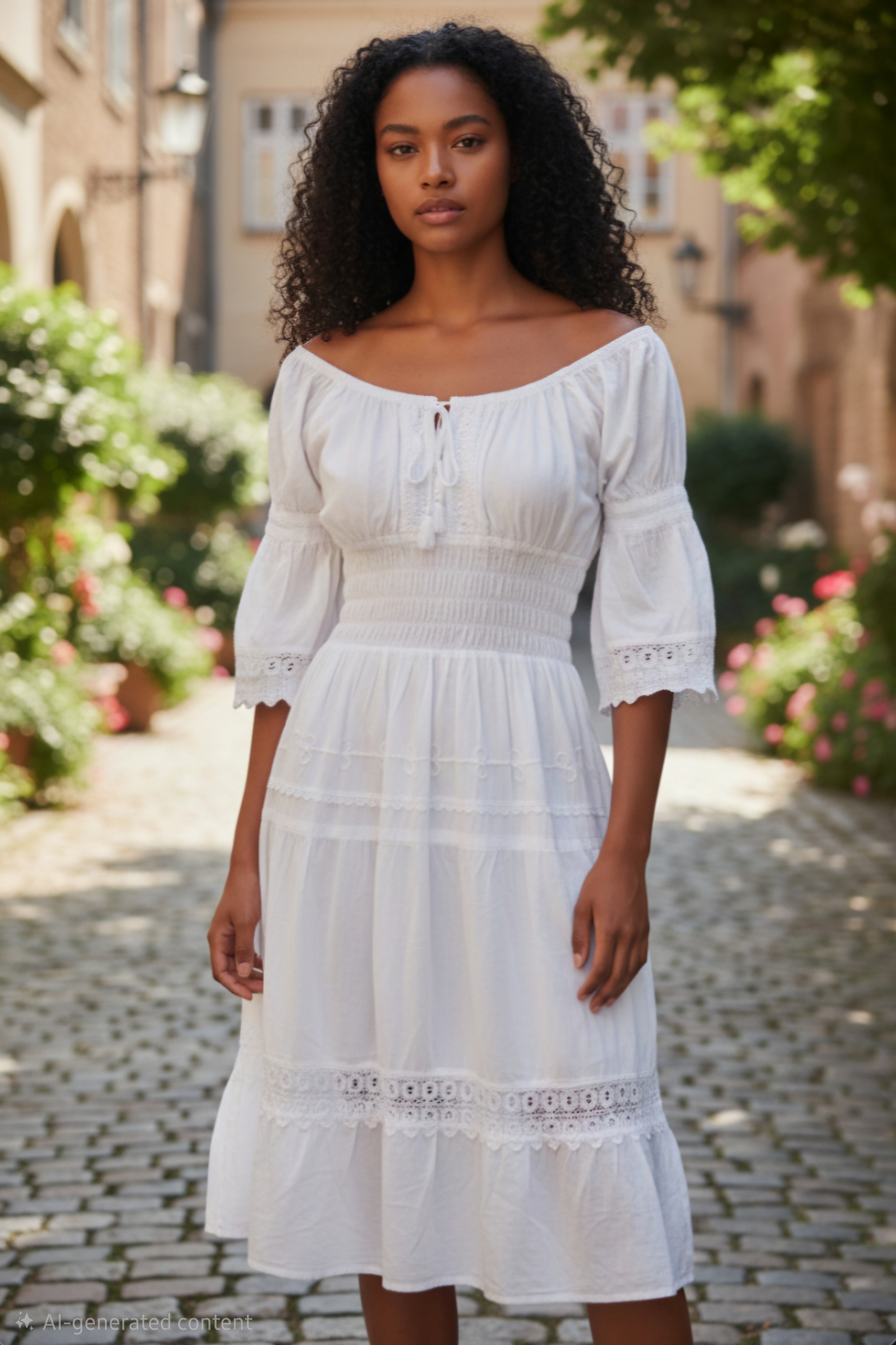 Traje largo algodón, manga 3/4, cuello U