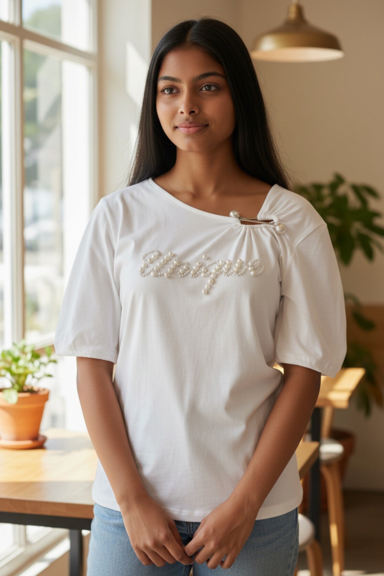 Blusa Bombacho y Perlas