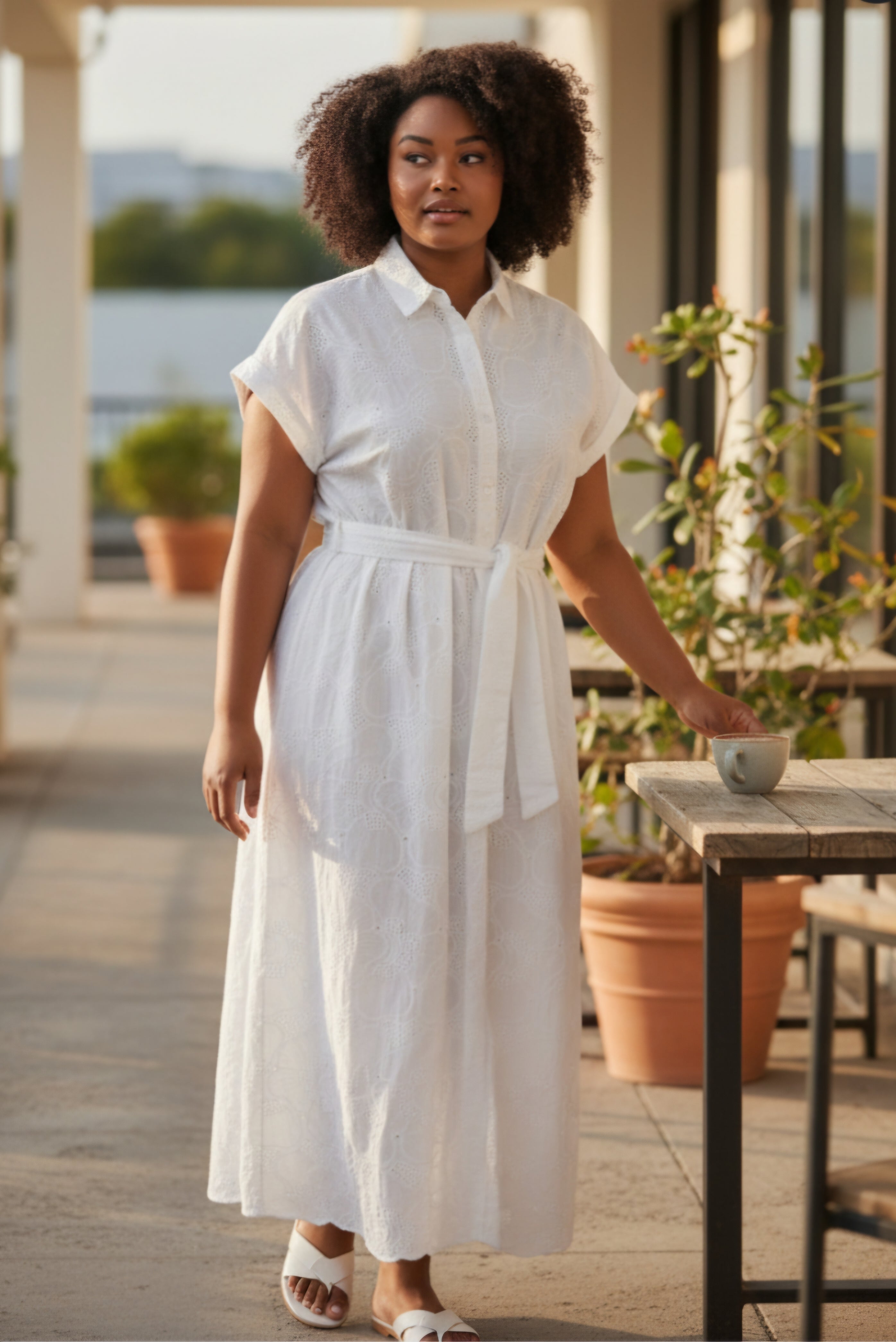 Traje largo, manga corta, cuello y botones.