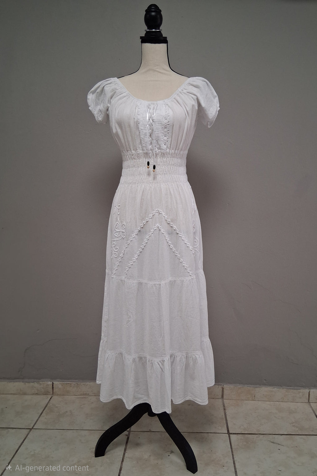 Traje largo algodón, manga corta, cuello U